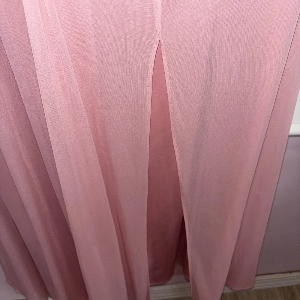 Alfred Sung Chiffon Bridesmaid Maxi Dress Off Shoulder Pink Size 24 D743 - Picture 4 of 10